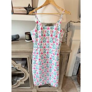 Ann Taylor Floral Sheath Dress Womens Pink Teal Block Print Size 4